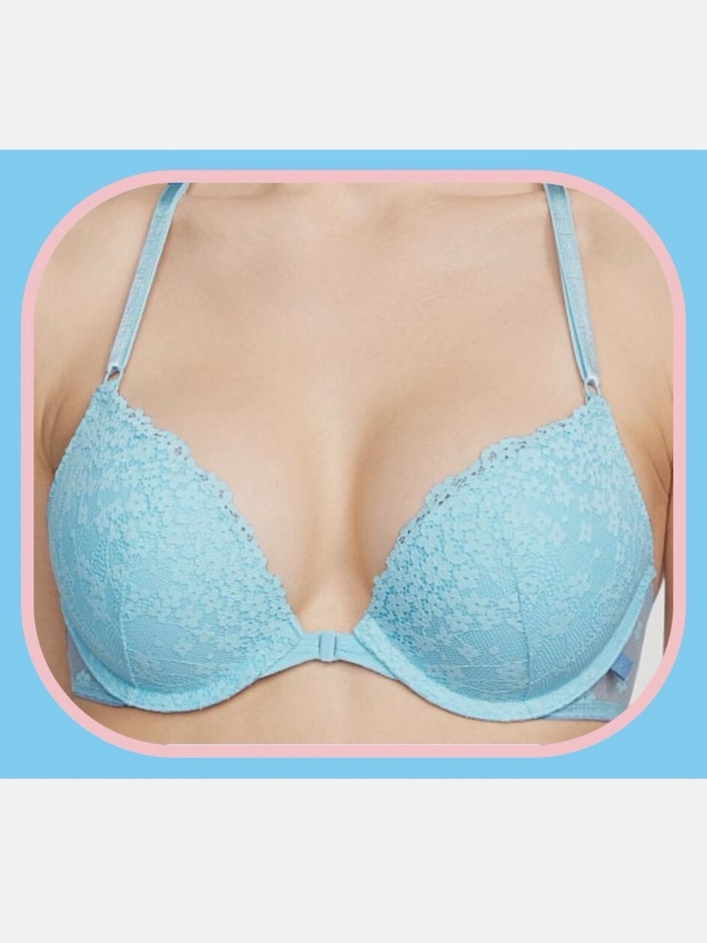 NWOT 36B Blue Daisy Lace Front Close T Extreme Lift Victorias Secret Plunge PU